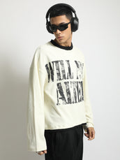 Will Not Alter Cream, Black Full Sleeve Boxy T-Shirt