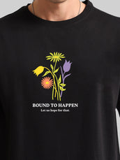 Flower Embroidery Black Half Sleeve T-Shirt