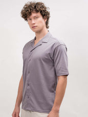 Lilac half sleeve linen look color shirt for men - view 3