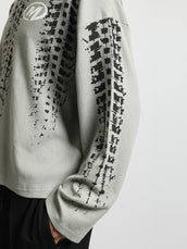 Tyre Print Grey Full Sleeve Waffle T-Shirt