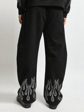 Barrel Fit Fire Flame Black Trackpant
