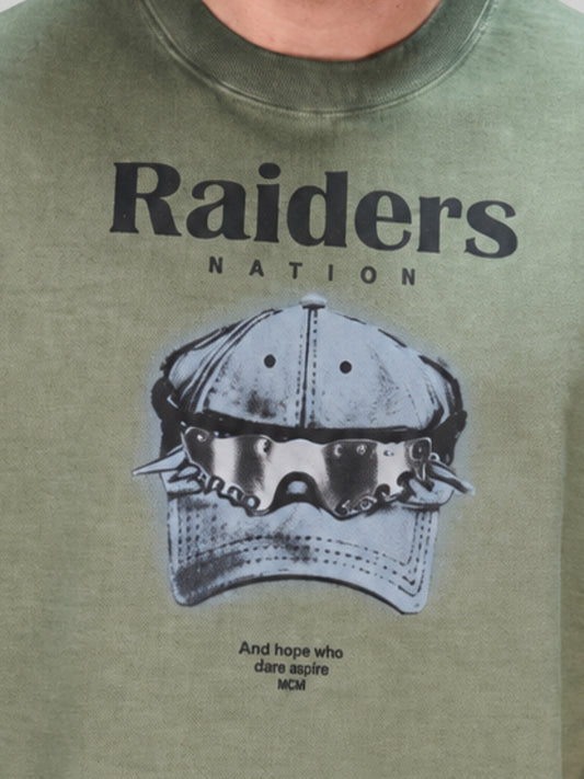 AcidWash Raider Olive Half Sleeve T-Shirt