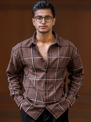 Embroidery Checks Brown Shirt
