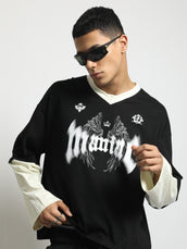 Doctor Sleeve Wings Print Black Full Sleeve T-Shirt