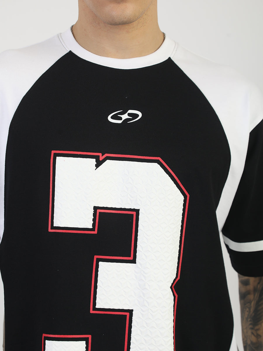 Colorblock Cut & Sew Black Half Sleeve T-Shirt