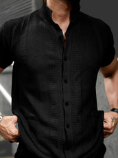 Ribbed FlatKnit Black Half Sleeve Shirt