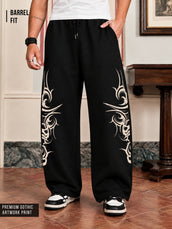 Gothic Print Black Barrel Fit Pant