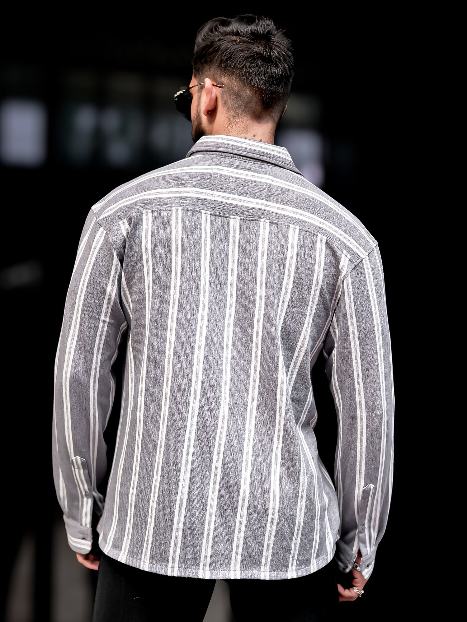 Terry Vertical Stripes Grey Shirt