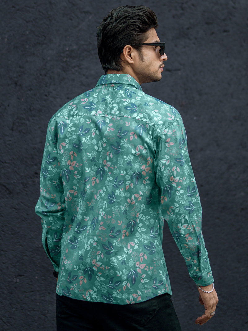 Floral Double Pocket Green Shirt