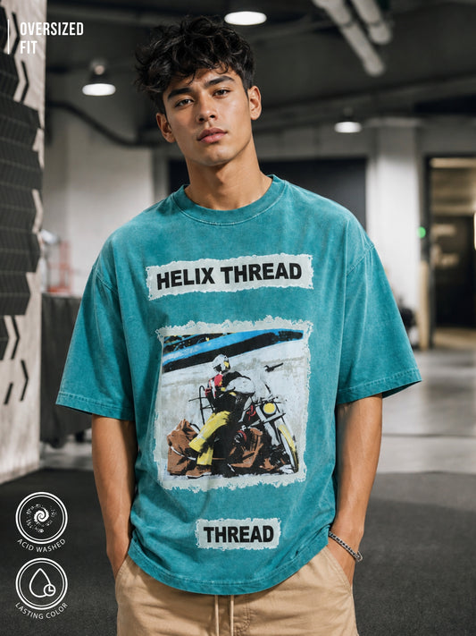 AcidWash Helix Aqua Blue Half Sleeve T-Shirt