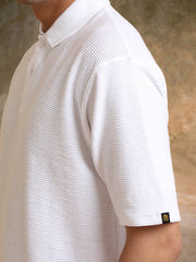 Cord Texture Half White Half Sleeve T-Shirt