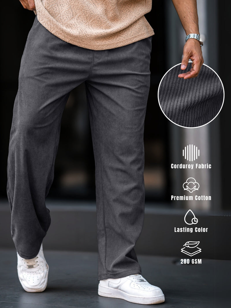 Grey baggy corduroy pants for men