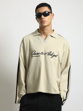 Dare to Adopt Biscuit, Black Full Sleeve Boxy Polo T-Shirt