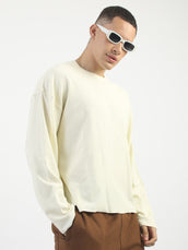 Cream Raw Edges Full Sleeve T-Shirt
