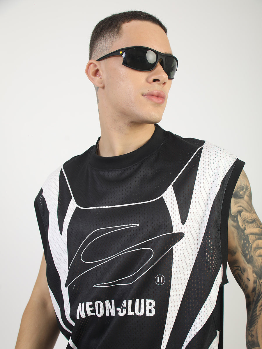Neon Club Mesh Black Sleeveless T-Shirt