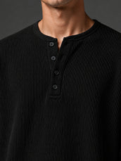 Black Waffle Henley Full Sleeve Tshirt