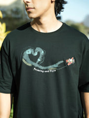 Embroidery Jet Black Half Sleeve T-Shirt