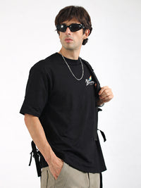 Black Half Sleeve Keep Burning Oversized T-Shirt