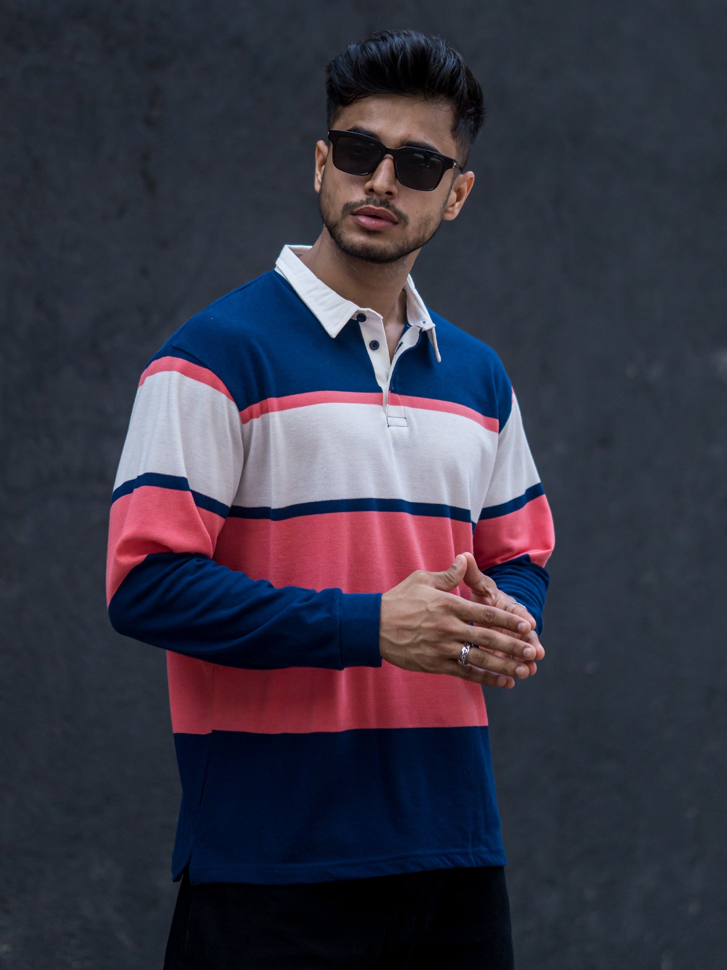 Auto Striped Navy Orange Polo T-Shirt