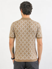 Studio Knit Beige Half Sleeve Polo T-Shirt