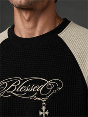 Blessed Black Waffle Full Sleeve T-Shirt