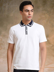 Twintone White Half Sleeve Polo T-Shirt