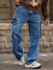 Deep ocean baggy cargo jeans for men - view 8