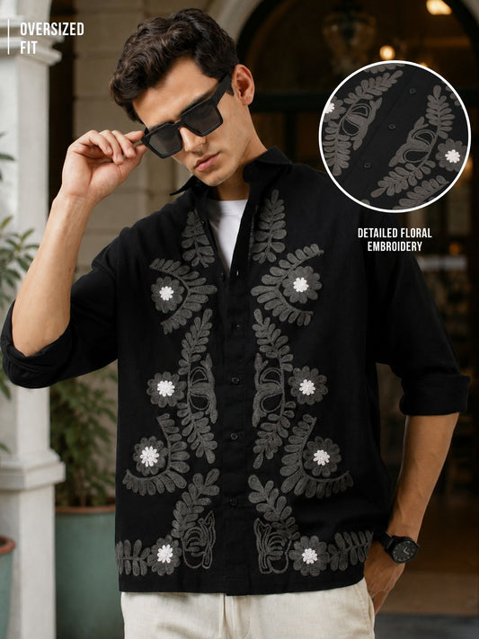 Medallion Embroidery Black Shirt