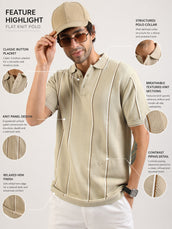 Biscuit Milan Estate Flat-Knit Half Sleeve Polo T-Shirt