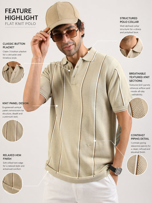 Biscuit Milan Estate Flat-Knit Half Sleeve Polo T-Shirt