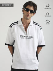 Printed White, Black Half Sleeve Polo T-Shirt