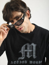 Action Words Black Half Sleeve T-Shirt