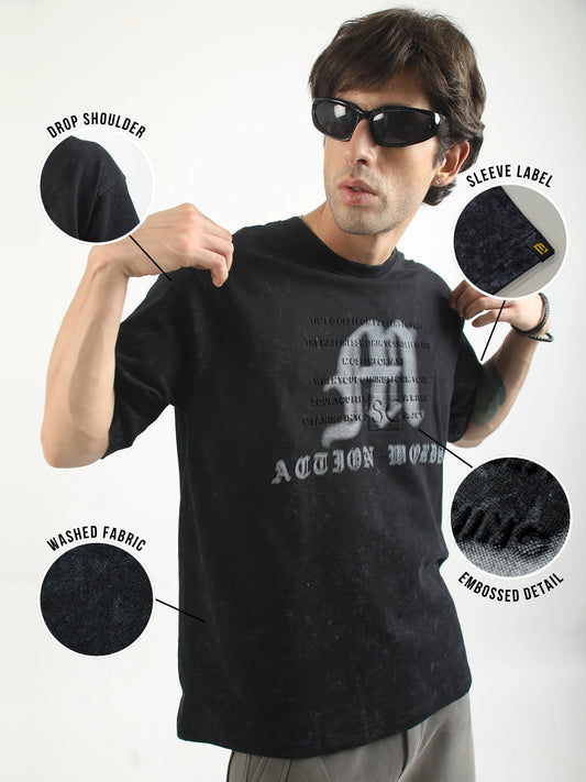Action Words Black Half Sleeve T-Shirt