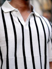 Popcorn Knit White Polo Half Sleeve T-Shirt