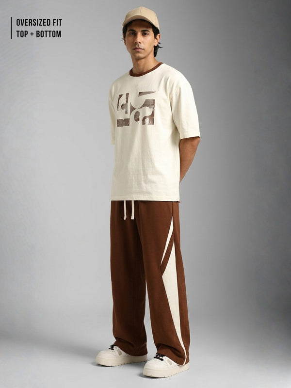 Abstract Cream T-Shirt Co-Ords Set