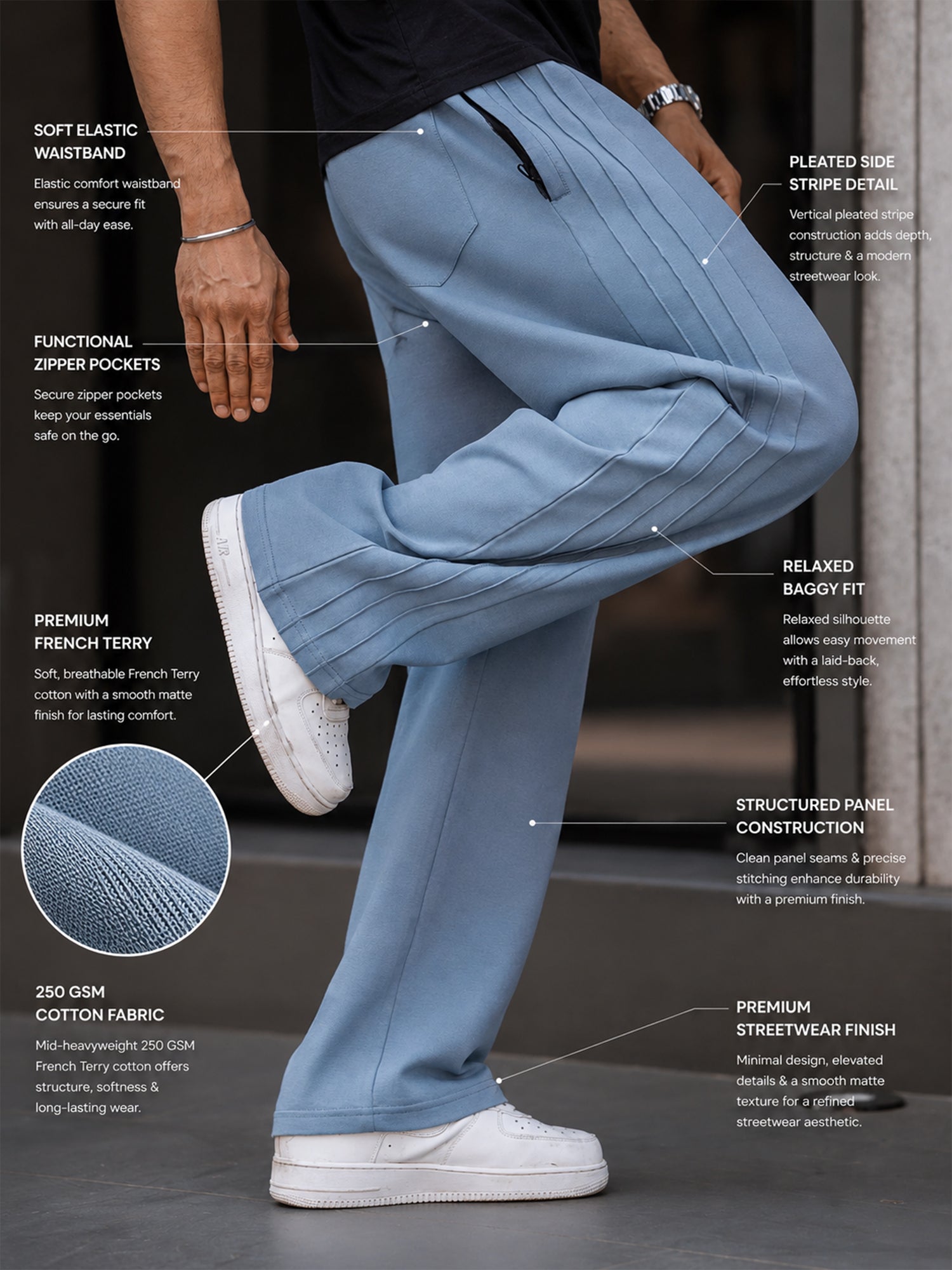 Baggy Light Grey 3 Line Pleat Pant – ManiacLife.com
