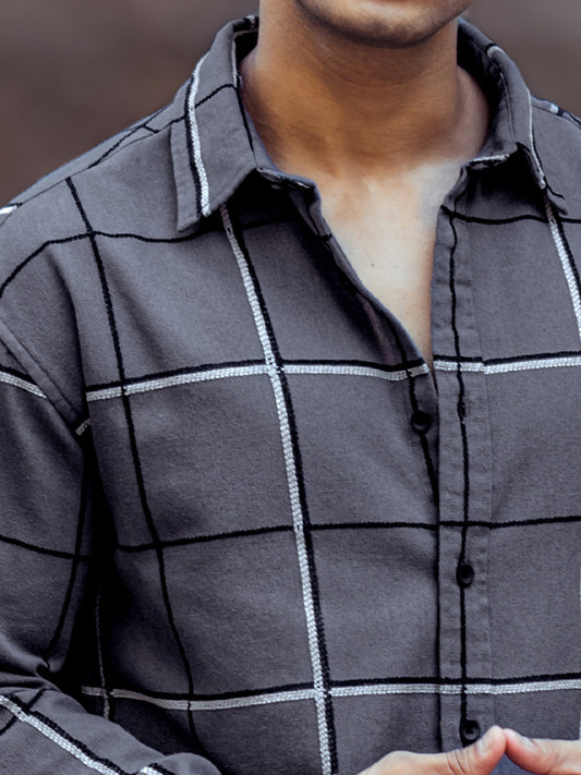 Embroidery Checks Grey Shirt