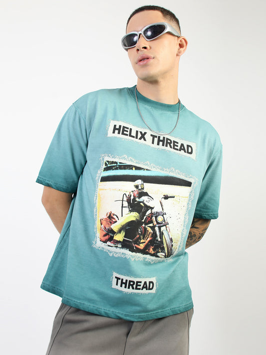 AcidWash Helix Aqua Blue Half Sleeve T-Shirt