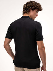 Luxe Knit Black Half Sleeve Polo Tshirt