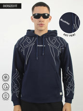 Foam Print Navy Oversized Fit Pullover Hoodie Sweatshirt