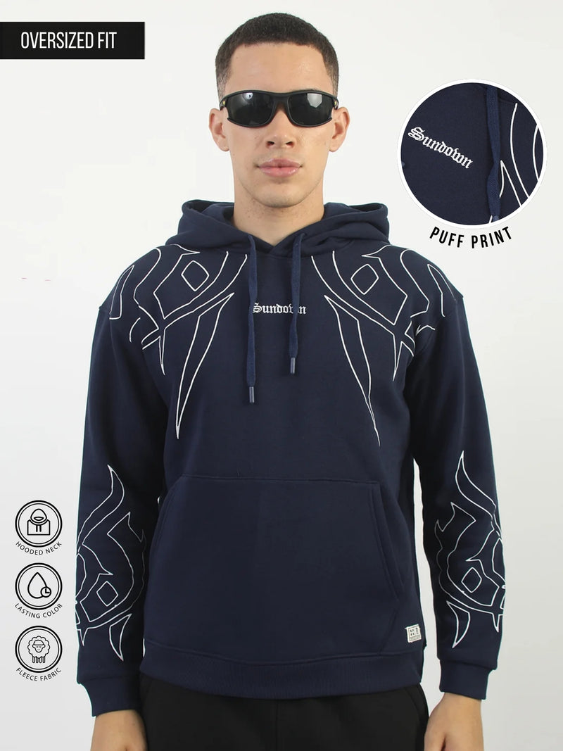 Foam Print Navy Oversized Fit Pullover Hoodie Sweatshirt