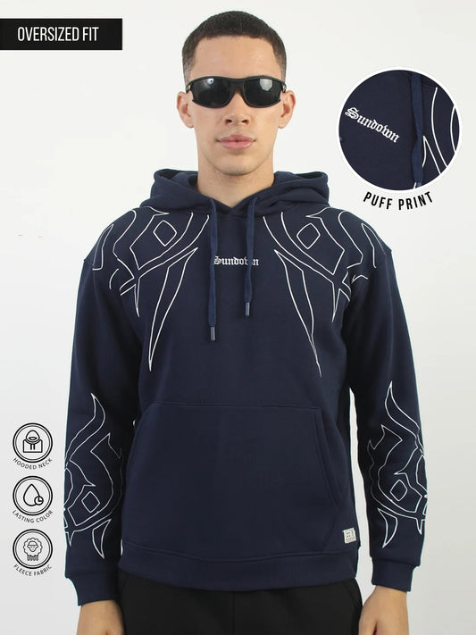 Foam Print Navy Oversized Fit Pullover Hoodie Sweatshirt
