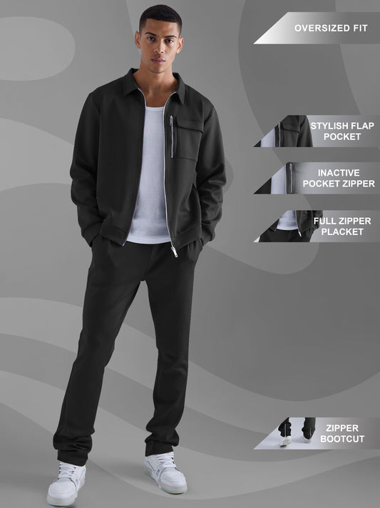 Solid Black Jacket and Jogger Cozy Cut Co-Ords