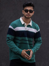 Auto Striped Green Black Polo T-Shirt
