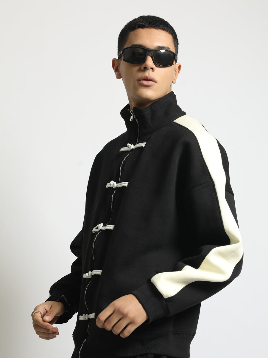 Frog Fastening Black Full Sleeve Sweatshirt
