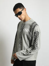 Tyre Print Grey Full Sleeve Waffle T-Shirt