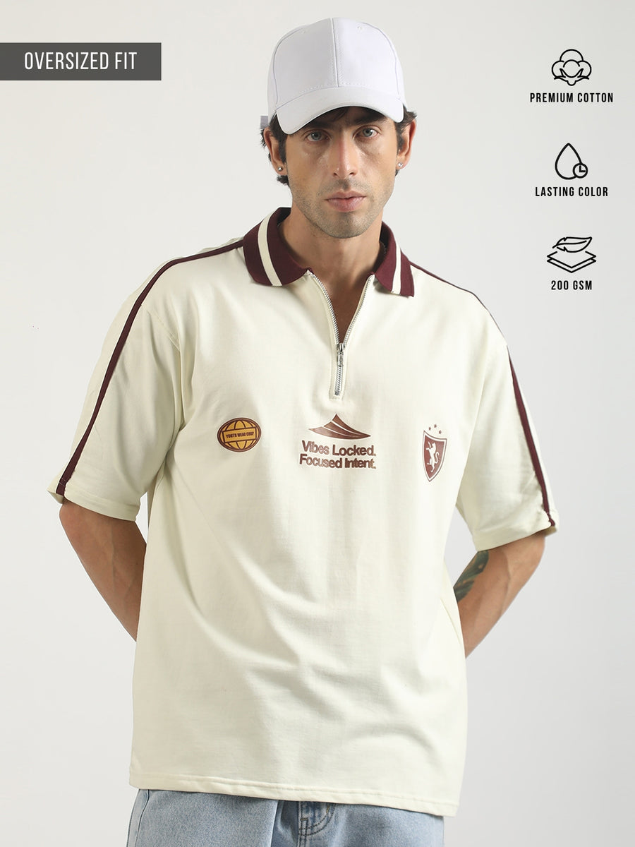 Journal Cream Half Sleeve Polo T-Shirt