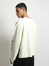 Newslur Cream, Red Waflle Full Sleeve Boxy T-Shirt