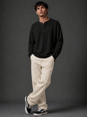 Black Waffle Henley Full Sleeve Tshirt