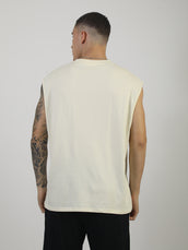 Nonsense Print Cream, Black Sleeveless T-Shirt